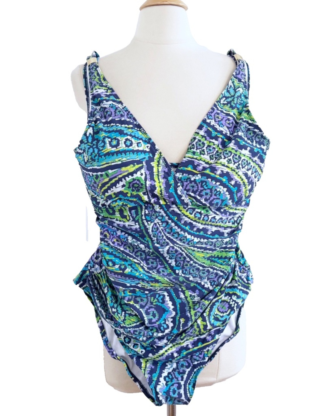 Ralph Lauren Blue Paisley Scoop Back One Piece Slimming Swimsuit Swimming 14